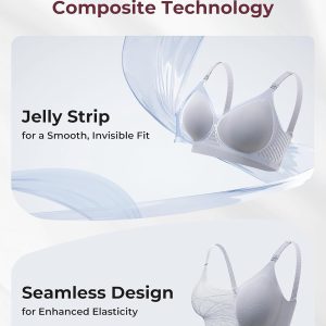 Momcozy CoolFit Nursing Bras for Breastfeeding, Fixed Padding Ultra Stretch Seamless Jelly Strip Maternity Bra, Wireless Gray
