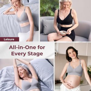 Momcozy CoolFit Nursing Bras for Breastfeeding, Fixed Padding Ultra Stretch Seamless Jelly Strip Maternity Bra, Wireless Gray