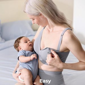 Momcozy CoolFit Nursing Bras for Breastfeeding, Fixed Padding Ultra Stretch Seamless Jelly Strip Maternity Bra, Wireless Gray
