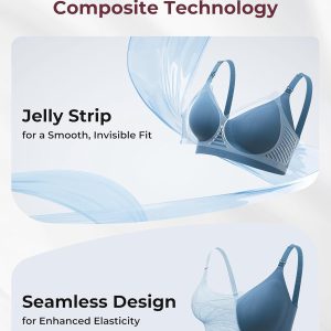 Momcozy CoolFit Nursing Bras for Breastfeeding, Fixed Padding Ultra Stretch Seamless Jelly Strip Maternity Bra, Wireless Nordic Blue