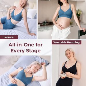 Momcozy CoolFit Nursing Bras for Breastfeeding, Fixed Padding Ultra Stretch Seamless Jelly Strip Maternity Bra, Wireless Nordic Blue