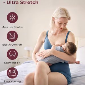 Momcozy CoolFit Nursing Bras for Breastfeeding, Fixed Padding Ultra Stretch Seamless Jelly Strip Maternity Bra, Wireless Nordic Blue