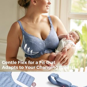 Momcozy Lace Nursing Bra, Wirefree Padded Nursing Bras for Breastfeeding, V Neck Maternity Bra for Pregnancy, Soft Lace