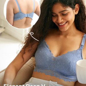 Momcozy Lace Nursing Bra, Wirefree Padded Nursing Bras for Breastfeeding, V Neck Maternity Bra for Pregnancy, Soft Lace