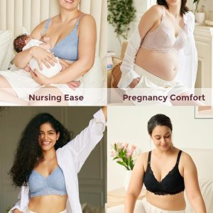 Momcozy Lace Nursing Bra, Wirefree Padded Nursing Bras for Breastfeeding, V Neck Maternity Bra for Pregnancy, Soft Lace