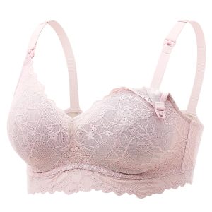 Momcozy Lace Nursing Bra, Wirefree Padded Nursing Bras for Breastfeeding, V Neck Maternity Bra for Pregnancy, Soft Lace