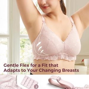 Momcozy Lace Nursing Bra, Wirefree Padded Nursing Bras for Breastfeeding, V Neck Maternity Bra for Pregnancy, Soft Lace