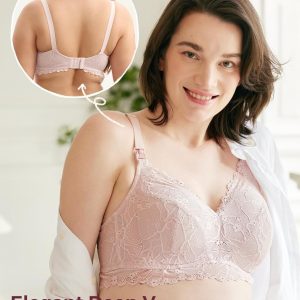 Momcozy Lace Nursing Bra, Wirefree Padded Nursing Bras for Breastfeeding, V Neck Maternity Bra for Pregnancy, Soft Lace