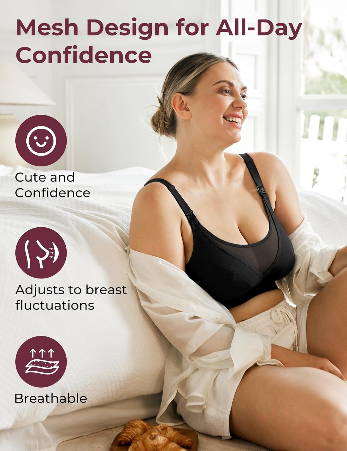 Momcozy Mesh Support Pumping Bra Hands Free Suitable for 36C-44G, Comfortable Plus Size Pumping and Nursing Bra in One
