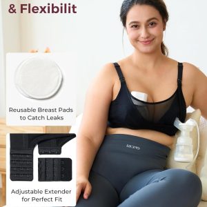Momcozy Mesh Support Pumping Bra Hands Free Suitable for 36C-44G, Comfortable Plus Size Pumping and Nursing Bra in One