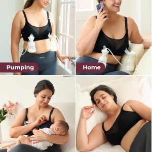 Momcozy Mesh Support Pumping Bra Hands Free Suitable for 36C-44G, Comfortable Plus Size Pumping and Nursing Bra in One