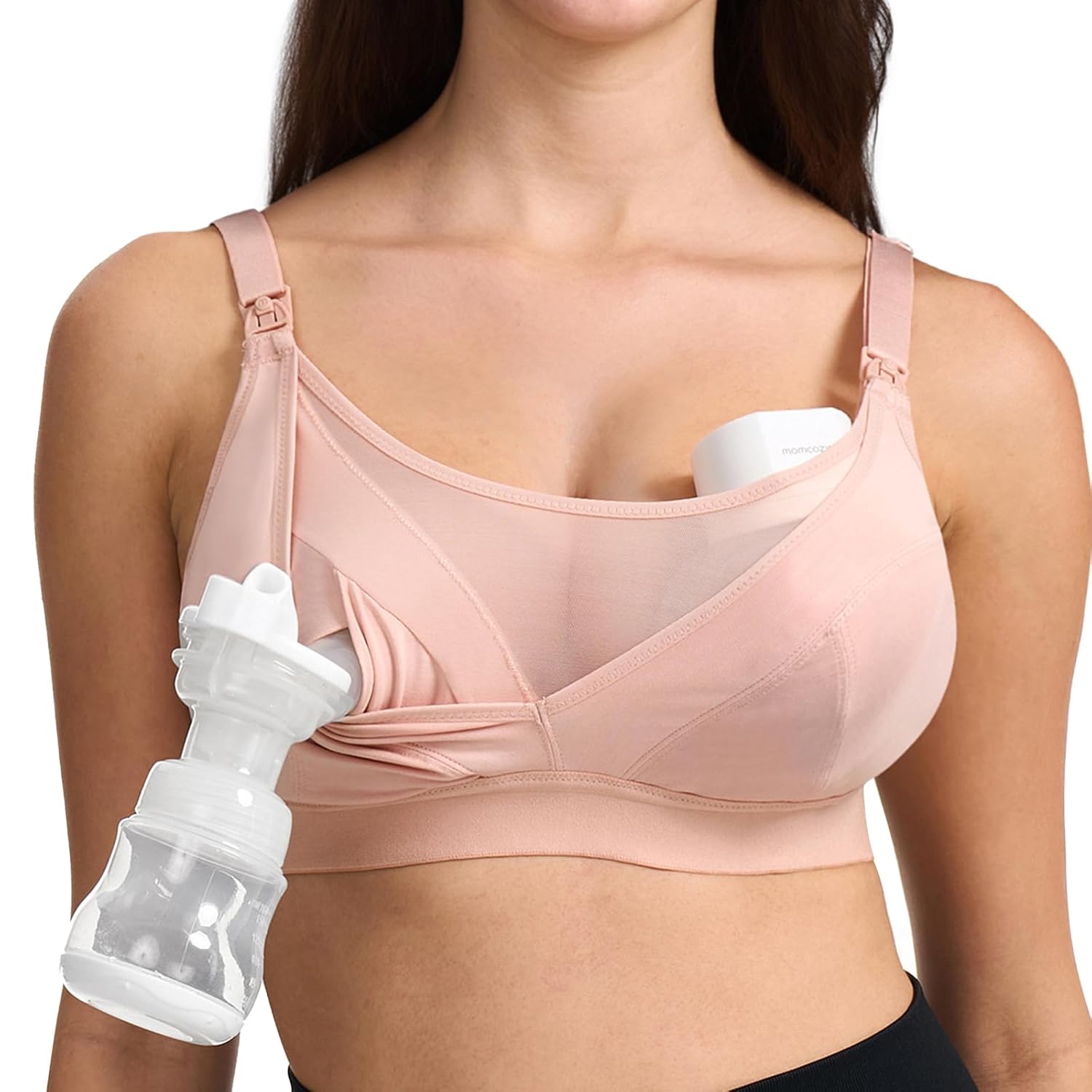 Momcozy Mesh Support Pumping Bra Hands Free Suitable for 36C-44G, Comfortable Plus Size Pumping and Nursing Bra in One