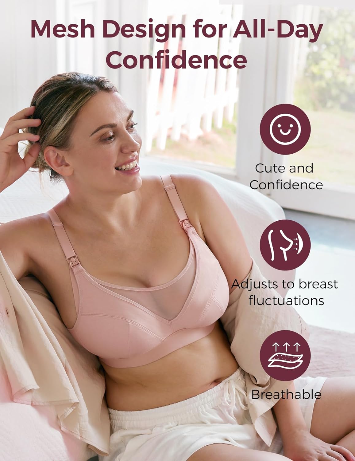 Momcozy Mesh Support Pumping Bra Hands Free Suitable for 36C-44G, Comfortable Plus Size Pumping and Nursing Bra in One