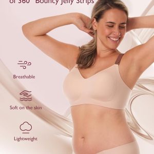 Momcozy Nursing Bras for Breastfeeding, 3.0 Jelly Strip Lift Support Maternity Bra, Seamless Soft Wirefree Pregnancy Bra