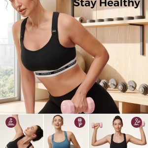 Momcozy Nursing Bras for Breastfeeding, FB011 Low-Impact Nursing Sports Bra Support Maternity Pregnancy Padded Wireless Bra