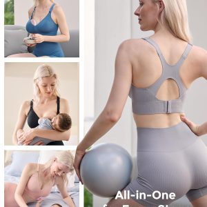 Momcozy Nursing Bras for Breastfeeding, Ribbed Maternity Bra with Racerback, Soft Stretchy Nursing Sports Bra for Yoga