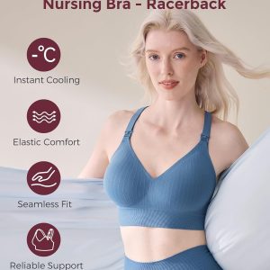 Momcozy Nursing Bras for Breastfeeding, Ribbed Maternity Bra with Racerback, Soft Stretchy Nursing Sports Bra for Yoga