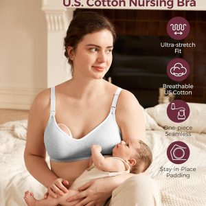 Momcozy Nursing Bras for Breastfeeding, Soft U.S. Cotton Seamless Maternity Bra, Fixed Padding, Wireless Pregnancy