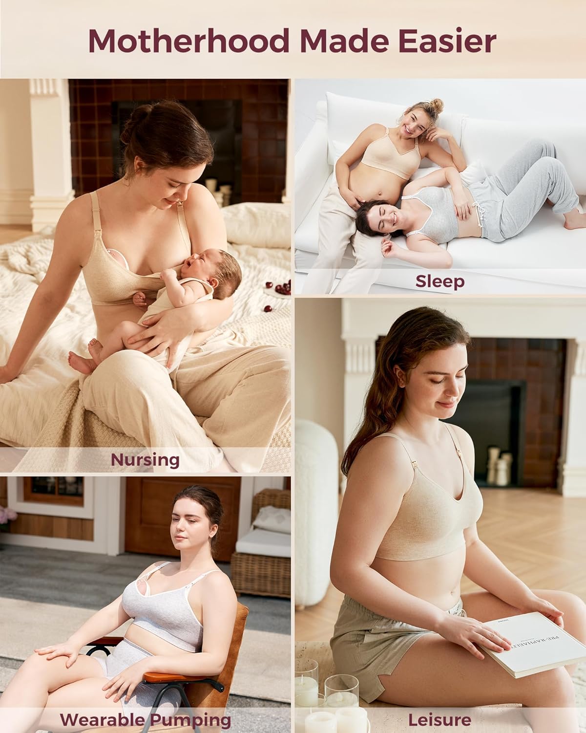 Momcozy Nursing Bras for Breastfeeding, Soft U.S. Cotton Seamless Maternity Bra, Fixed Padding, Wireless Pregnancy