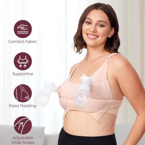 Momcozy Pumping Bra Hands Free, All-in-One Nursing Bras for Breastfeeding & Pumping, Fixed Padding for Enhanced Shape