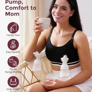 Momcozy Pumping Bra Hands Free, Breast Pump Bra with Widened Band, Pumping Nursing Bra in One, Adjustable Straps