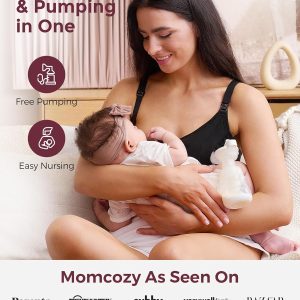 Momcozy Pumping Bra Hands Free, Breast Pump Bra with Widened Band, Pumping Nursing Bra in One, Adjustable Straps