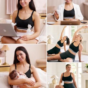 Momcozy Pumping Bra Hands Free, Breast Pump Bra with Widened Band, Pumping Nursing Bra in One, Adjustable Straps