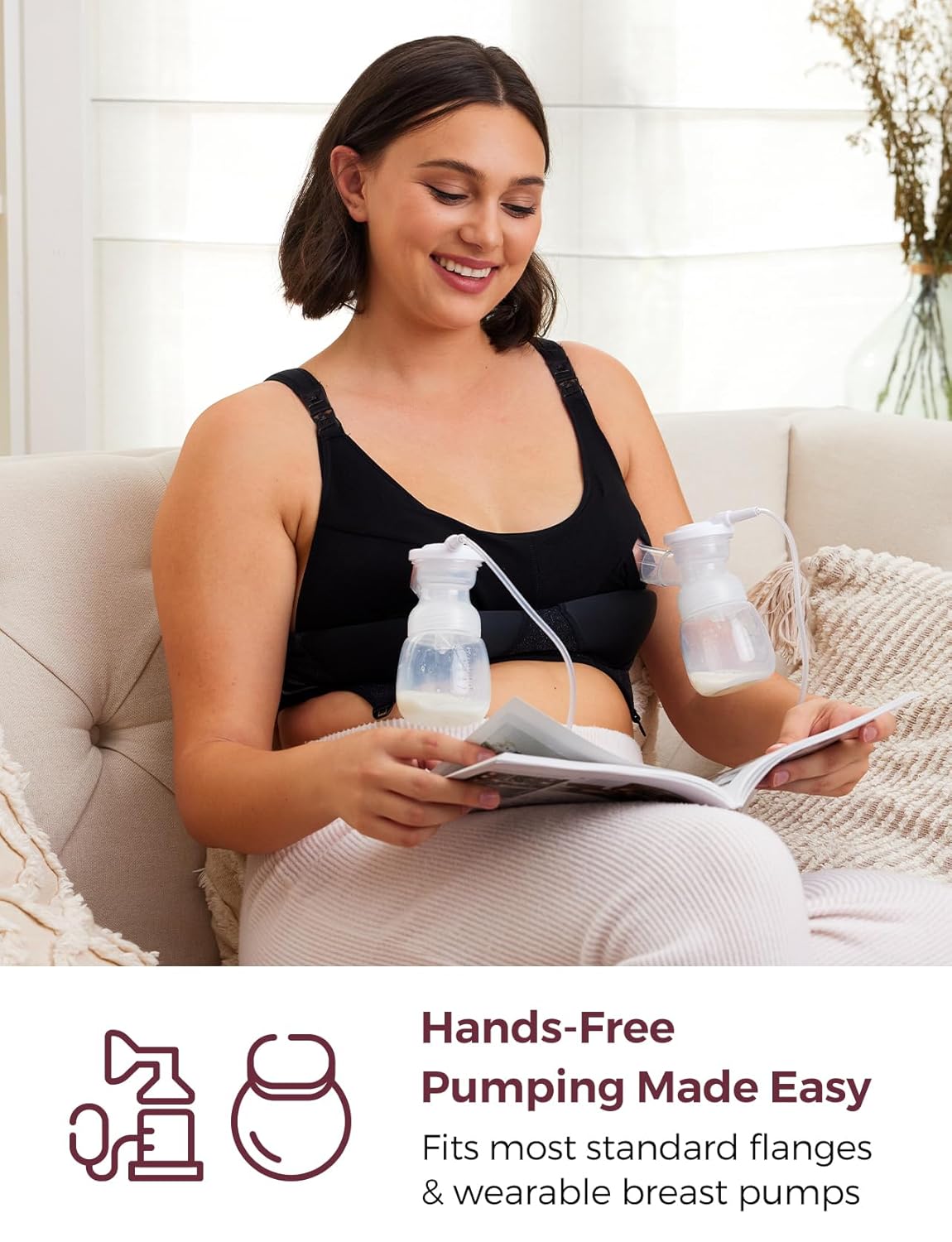 Momcozy Pumping Bra Hands Free | Seamless Nursing Bras for Pumping | Breast Pump Bra with Fixed Padding, Wireless