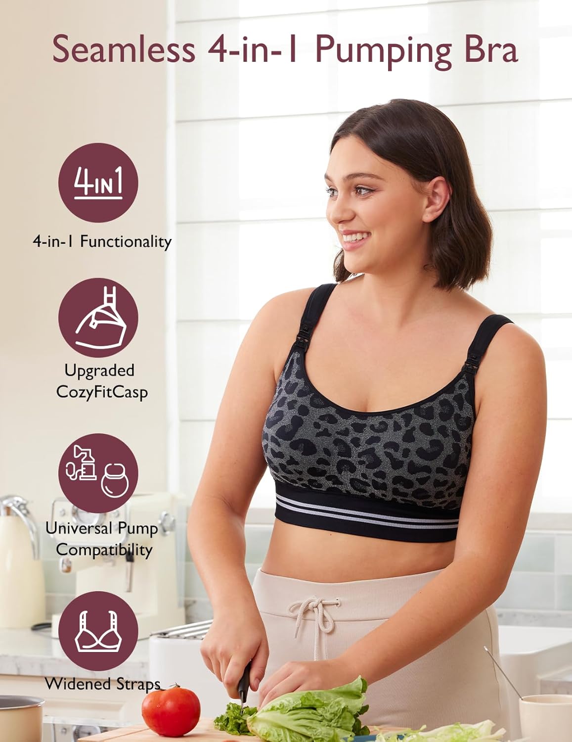Momcozy Pumping Bra Hands Free | Seamless Nursing Bras for Pumping | Breast Pump Bra with Fixed Padding, Wireless