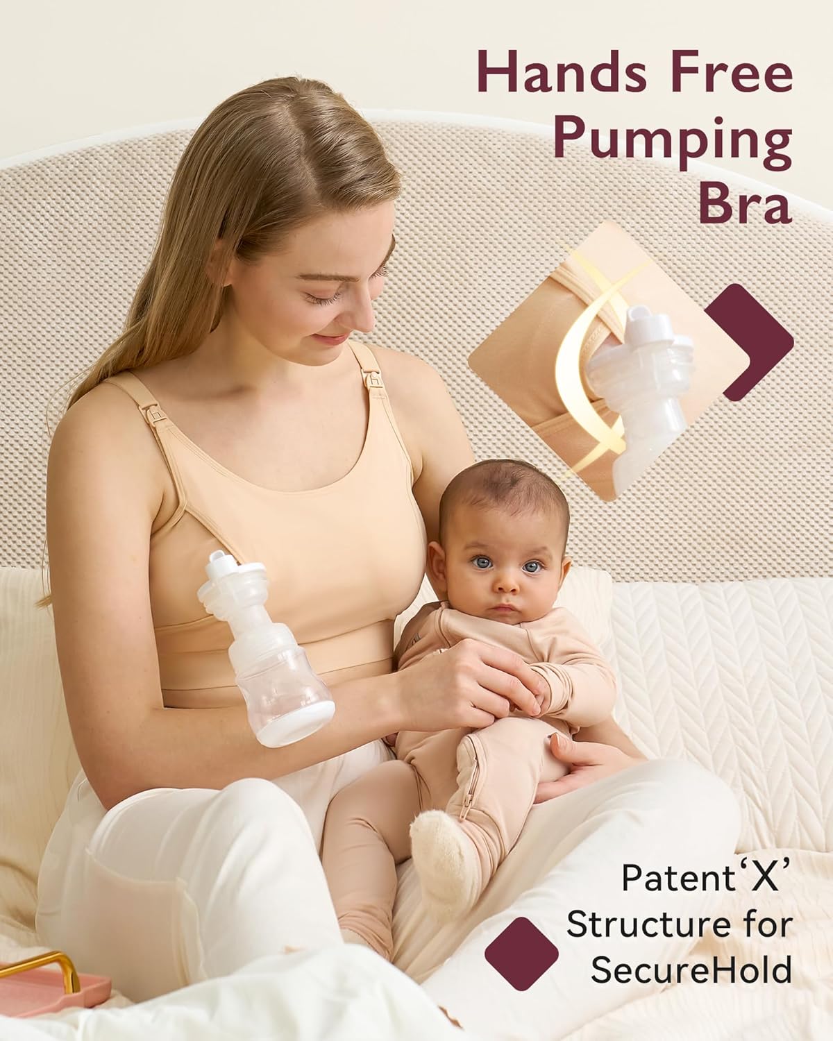 Momcozy Pumping Bra, Pumping Bra Hands Free All Day Wear Pumping & Nursing Bra in One Holding Breast Pump for Spectra, Medela