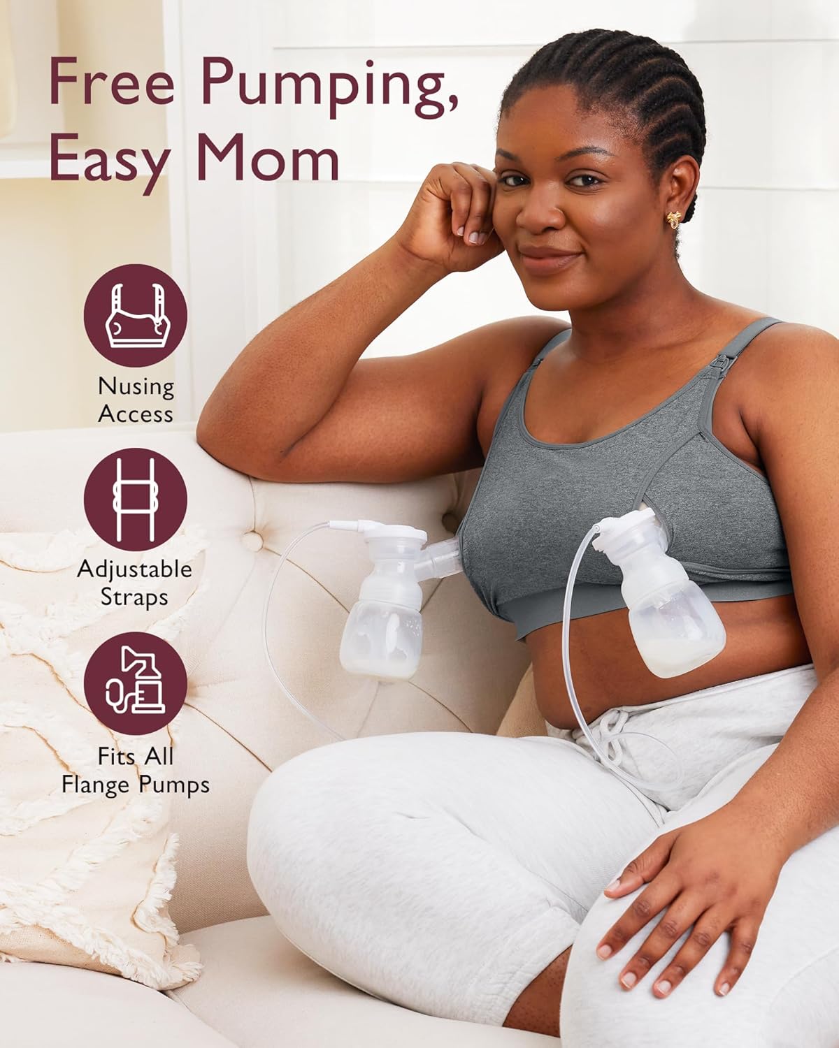 Momcozy Pumping Bra, Pumping Bra Hands Free All Day Wear Pumping & Nursing Bra in One Holding Breast Pump for Spectra, Medela