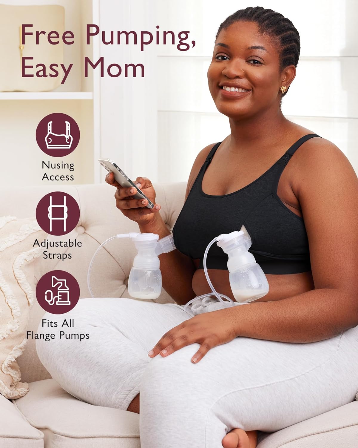 Momcozy Pumping Bra, Pumping Bra Hands Free All Day Wear Pumping & Nursing Bra in One Holding Breast Pump for Spectra, Medela