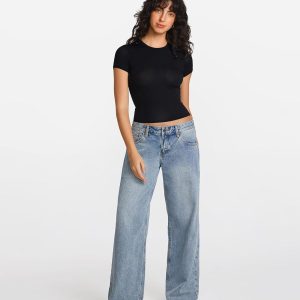 Natrelax Short Sleeve Going Out Tops for Women Modal Ribbed T Shirt Crewneck Summer Basic Slim Fit Sleep Tee