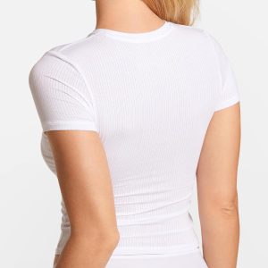 Natrelax Short Sleeve Going Out Tops for Women Modal Ribbed T Shirt Crewneck Summer Basic Slim Fit Sleep Tee