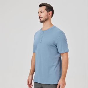netdraw Men's Bamboo Viscose Henley Double Yarn Soft Premium Basic Casual Button Cotton T-Shirt