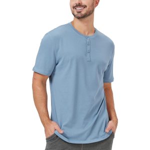 netdraw Men's Bamboo Viscose Henley Double Yarn Soft Premium Basic Casual Button Cotton T-Shirt