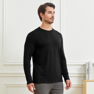 netdraw Men's Ultra Soft Bamboo Viscose Long Sleeve T-Shirt Crew Neck Comfy Lightweight Casual Pajama Lounge Shirt