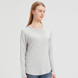 netdraw Women's Lightweight Bamboo Viscose T-Shirt Buttery Soft Curved Hem Long Sleeve Sleep Lounge Pajama Tops