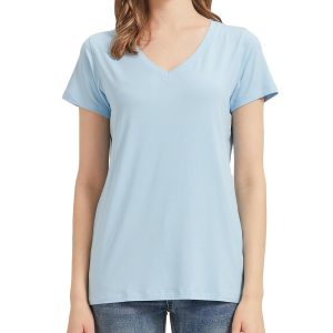 netdraw Women's Ultra-Soft Bamboo Viscose V-Neck T-Shirt Comfy Trendy Casual Sleep Pajama Lounge Tops