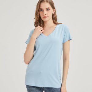 netdraw Women's Ultra-Soft Bamboo Viscose V-Neck T-Shirt Comfy Trendy Casual Sleep Pajama Lounge Tops