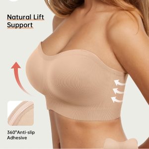 OEAK Strapless Bras for Women Wireless Bandeau Bra Non Slip Push Up Tube Top Seamless Bras Comfortable Padded Bralette