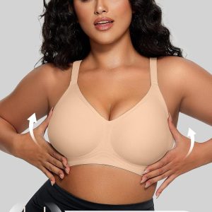 OEAK Women Comfortable Push Up Bras Wireless Seamless Full Coverage Bralette Buttery Soft Everyday Tshirt Bra Convertible Bra Skin Nude M