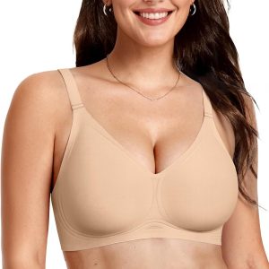 OEAK Women Comfortable Push Up Bras Wireless Seamless Full Coverage Bralette Buttery Soft Everyday Tshirt Bra Convertible Bra Skin Nude M
