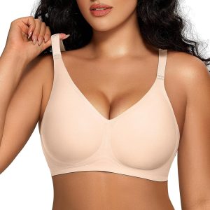 OEAK Women Comfortable Push Up Bras Wireless Seamless Full Coverage Bralette Buttery Soft Everyday Tshirt Bra Convertible Bra Nude Small