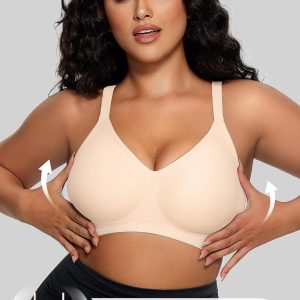 OEAK Women Comfortable Push Up Bras Wireless Seamless Full Coverage Bralette Buttery Soft Everyday Tshirt Bra Convertible Bra Nude Small