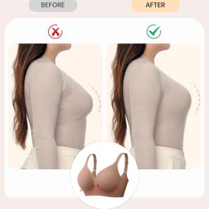 OEAK Womens Comfortable Bra Push Up Bras Wireless Support Lift Brassiere V Neck Full Coverage Everyday Seamless Tshirt Bras