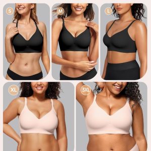 OEAK Womens Comfortable Bra Push Up Bras Wireless Support Lift Brassiere V Neck Full Coverage Everyday Seamless Tshirt Bras