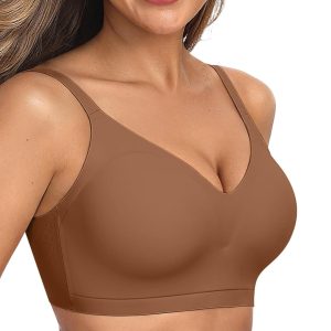 OEAK Womens Comfortable Bra Push Up Bras Wireless Support Lift Brassiere V Neck Full Coverage Everyday Seamless Tshirt Bras