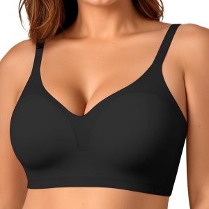 OEAK Womens Comfortable Bra Push Up Bras Wireless Support Lift Brassiere V Neck Full Coverage Everyday Seamless Tshirt Bras