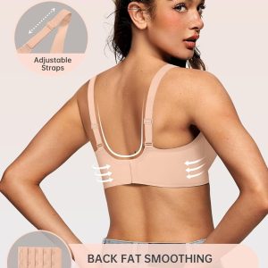 OEAK Womens Deep V Bras Comfortable Support Push Up Bralettes Low Cut no Underwire Bra Plunge Seamless Tshirts Bras Blush Nude 3XL